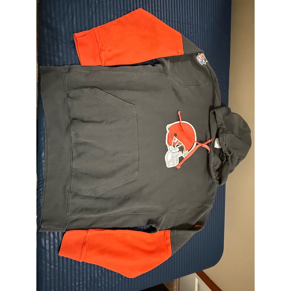 Nike NFL Cleveland Browns Hoodie Mens Large Grey Orange Colorblock Helmet Logo
